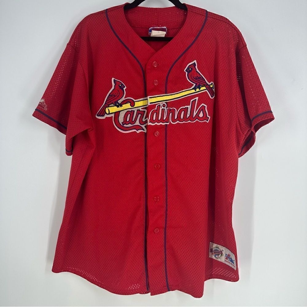 ST. LOUIS CARDINALS MLB Vintage Diamond Majestic Mesh Button Jersey Size XXL